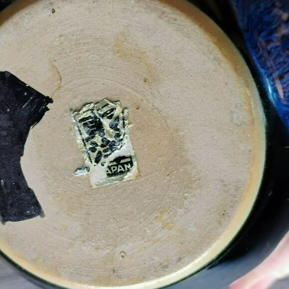 Japanese Blue Black Flambe Drip Glaze Vase 4.5" Vintage Japan Frogskin Pottery - Picture 5 of 11